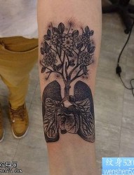 个性手臂心脏树纹身图案