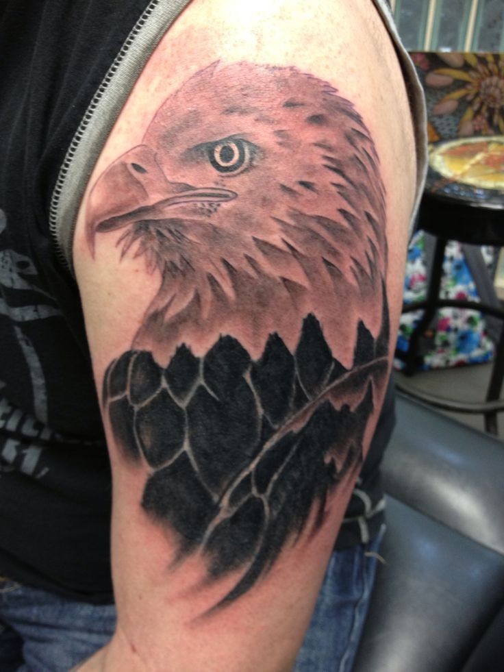 点击大图看下一张：男士手臂上非常大气的老鹰纹身图3