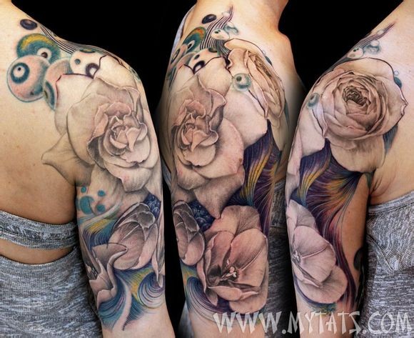 点击大图看下一张：纹身艺术家露西手臂纹身佳作