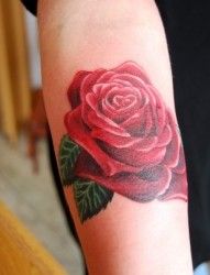 手臂上一朵非常漂亮的玫瑰纹身