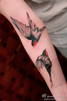 点击大图看下一张：手臂上一只个性的燕子纹身图2
