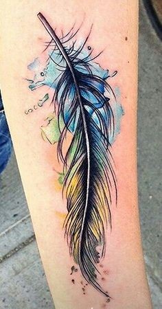 点击大图看下一张：手臂上唯美漂亮的羽毛纹身