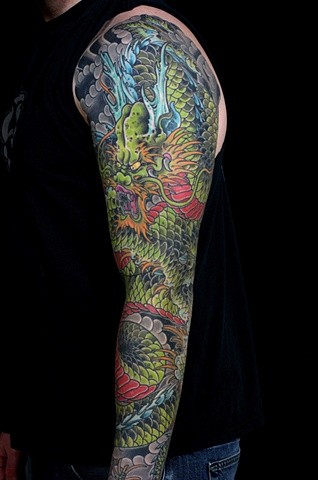 点击大图看下一张：jeff zuck传统的花臂纹身作品
