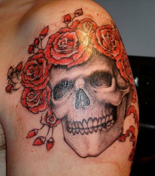 点击大图看下一张：玫瑰骷髅手臂纹身图3