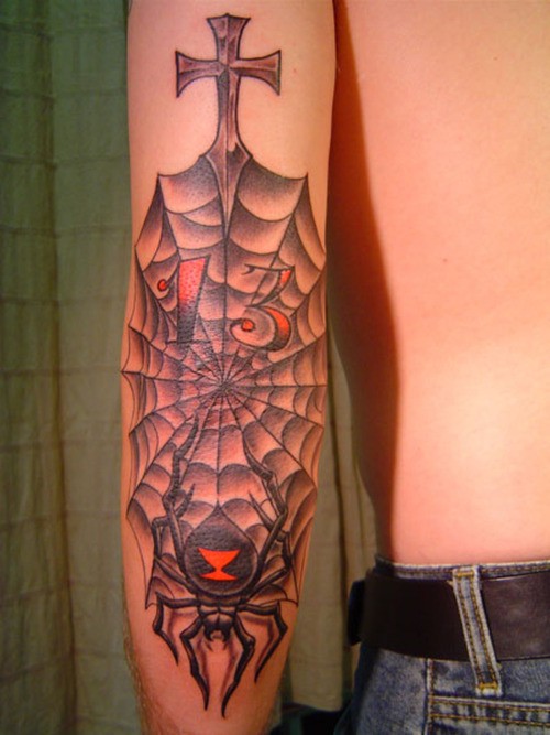点击大图看下一张：手臂帅气的蜘蛛结网纹身图2