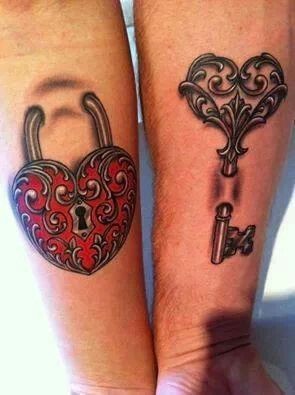 点击大图看下一张：手臂上的爱情锁纹身