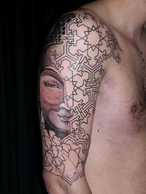 点击大图看下一张：JONDIX的好友的佛类部分花臂纹身作品图2