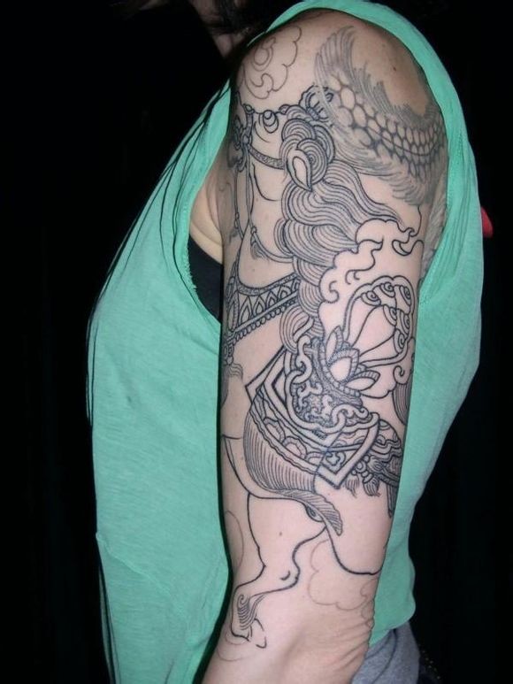 点击大图看下一张：JONDIX的好友的佛类部分花臂纹身作品图3