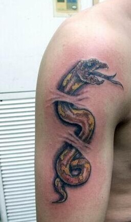 点击大图看下一张：大臂上帅气的蛇纹身图4