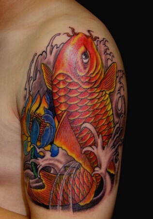 点击大图看下一张：漂亮时尚的红鲤鱼纹身图4