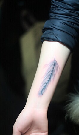 点击大图看下一张：小臂个性唯美的羽毛纹身图3