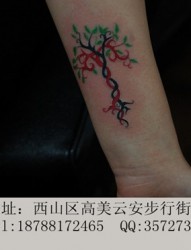 绿色的小树手臂纹身