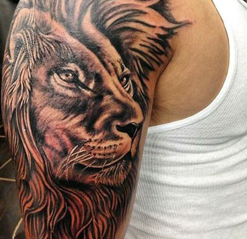 点击大图看下一张：手臂上霸气的狮子头纹身图7