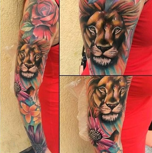 点击大图看下一张：手臂上霸气的狮子头纹身图5