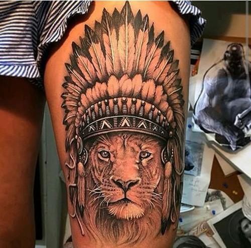 点击大图看下一张：霸气狮子头手臂纹身图6