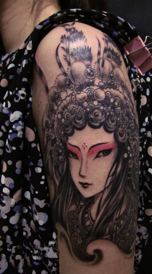 点击大图看下一张：经典的京剧花旦纹身图5