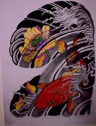 女士红色鲤鱼半甲纹身素材图案