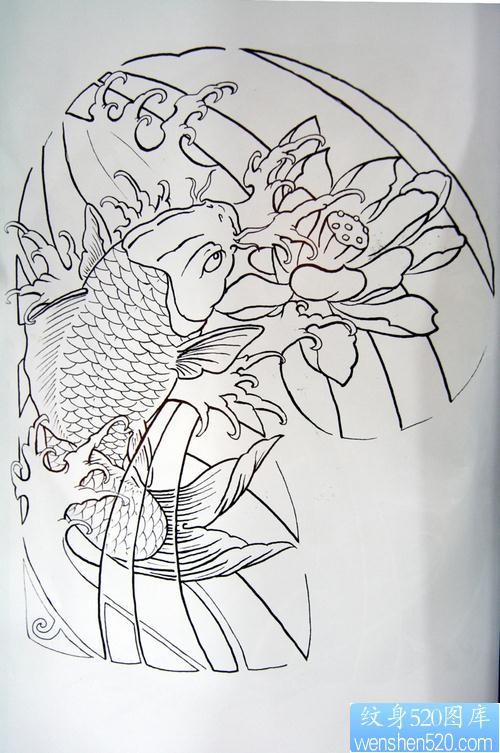 点击大图看下一张：一组半甲精华鲤鱼纹身手稿图片作品