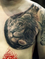 男生前胸很帅经典的狮头纹身图片