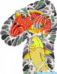 传统半甲鲤鱼纹身图片图案