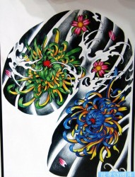 中国经典的传统半甲菊花纹身手稿图片展示