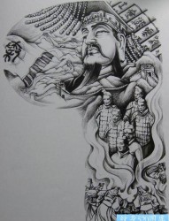 一幅时尚经典的半胛秦始皇纹身手稿图片推荐