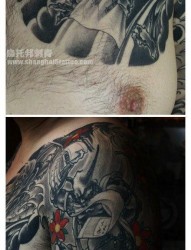 纹身图片展示：日式老传统超帅的半胛百鬼图纹身图片