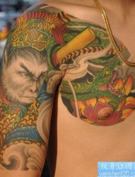 中国神话人物西游记元素中超帅的半甲孙悟空纹身图片图片