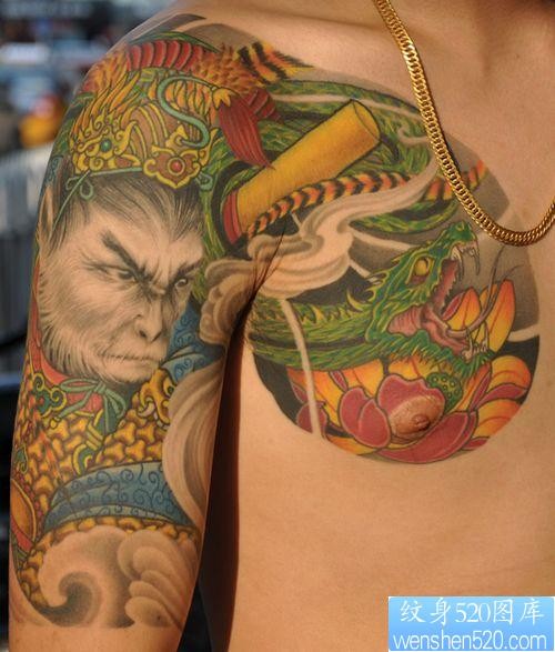 点击大图看下一张：中国神话人物西游记元素中超帅的半甲孙悟空纹身图片图片