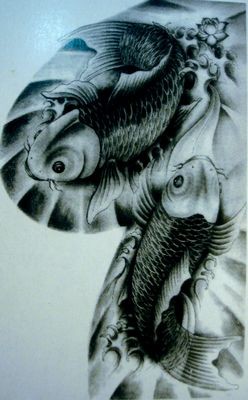 点击大图看下一张：半胛鱼纹身图片：半胛鲤鱼锦鲤纹身图片纹身作品