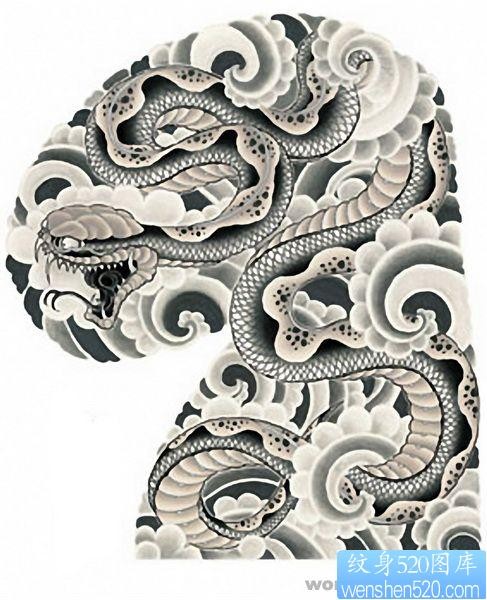 点击大图看下一张：老传统纹身之日式半胛蛇云纹手稿图片展示