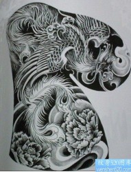中国传统纹身元素半胛丹凤朝阳凤凰牡丹纹身手稿图片推荐