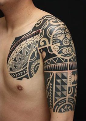 点击大图看下一张：玛雅图腾半甲纹身图案图案