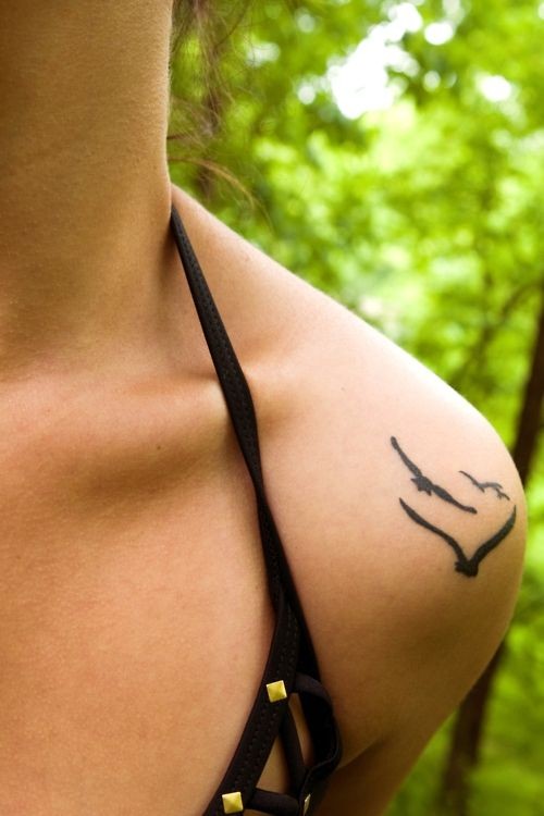 点击大图看下一张：肩部好看唯美的鸟儿纹身