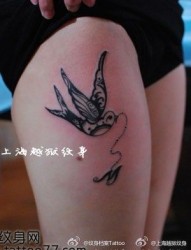 美女腿部流行的图腾燕子纹身图片