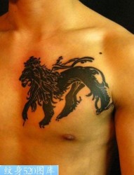 男子胸前狮子图腾纹身