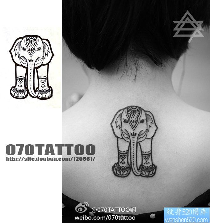 点击大图看下一张：520纹身图库推荐一幅大象纹身图片