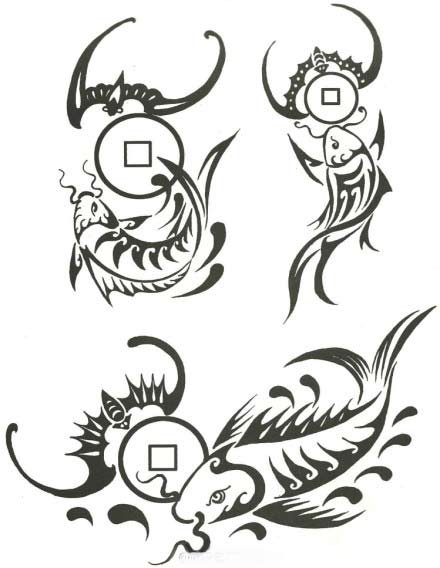 点击大图看下一张：中国式的鲤鱼图腾纹身手稿