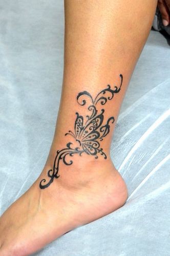 点击大图看下一张：脚踝小小的蝴蝶图腾刺青