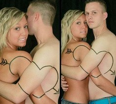 点击大图看下一张：情侣亲密一箭穿心纹身图