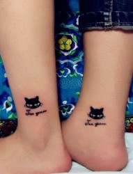情侣脚部可爱黑色猫咪爱情刺青