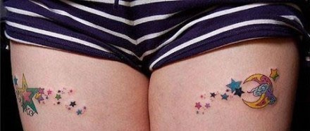 点击大图看下一张：大腿部漂亮的五角星纹身