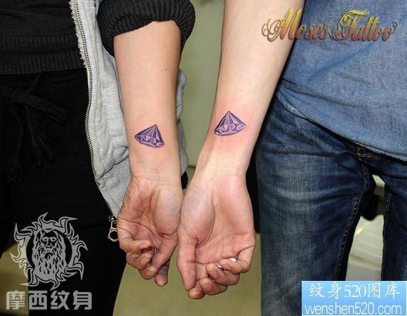 点击大图看下一张:手臂潮流唯美的情侣钻石纹身图片