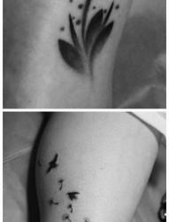 腿部精美时尚的情侣蒲公英与小鸟纹身图片