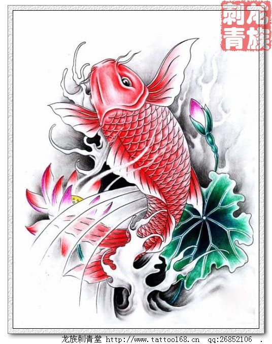 点击大图看下一张：一组漂亮的鲤鱼刺青手稿素材图5