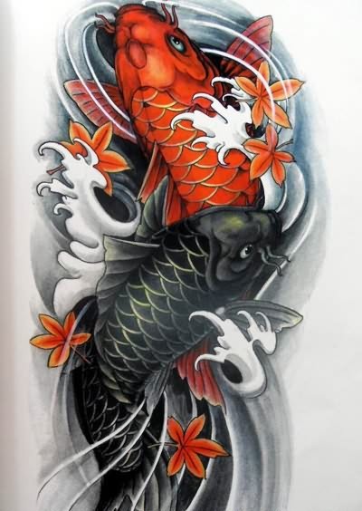 点击大图看下一张：一组漂亮的鲤鱼刺青手稿素材图17