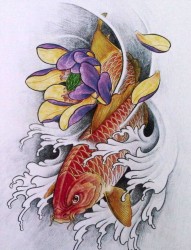 一张好看的鲤鱼莲花纹身手稿