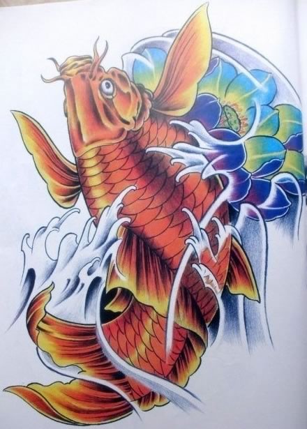 点击大图看下一张:三张荷花和鲤鱼刺青图案欣赏图2