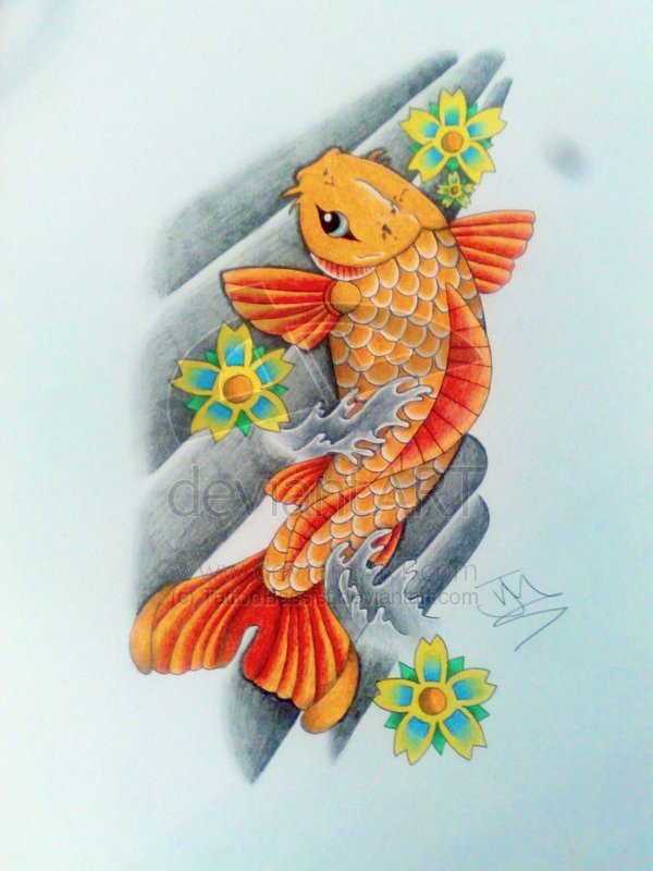 点击大图看下一张：漂亮吉祥的鲤鱼纹身手稿