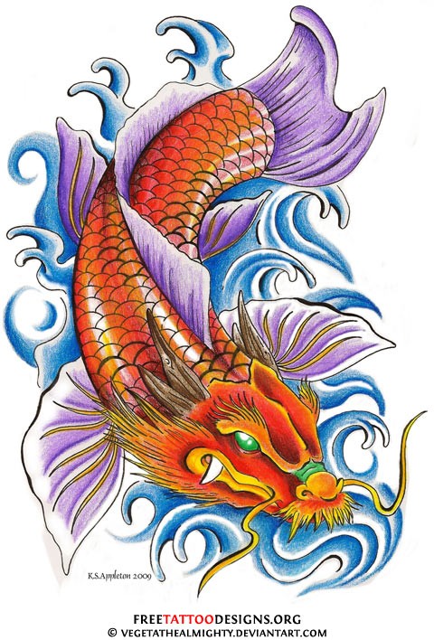 点击大图看下一张：漂亮吉祥的鲤鱼纹身手稿图3
